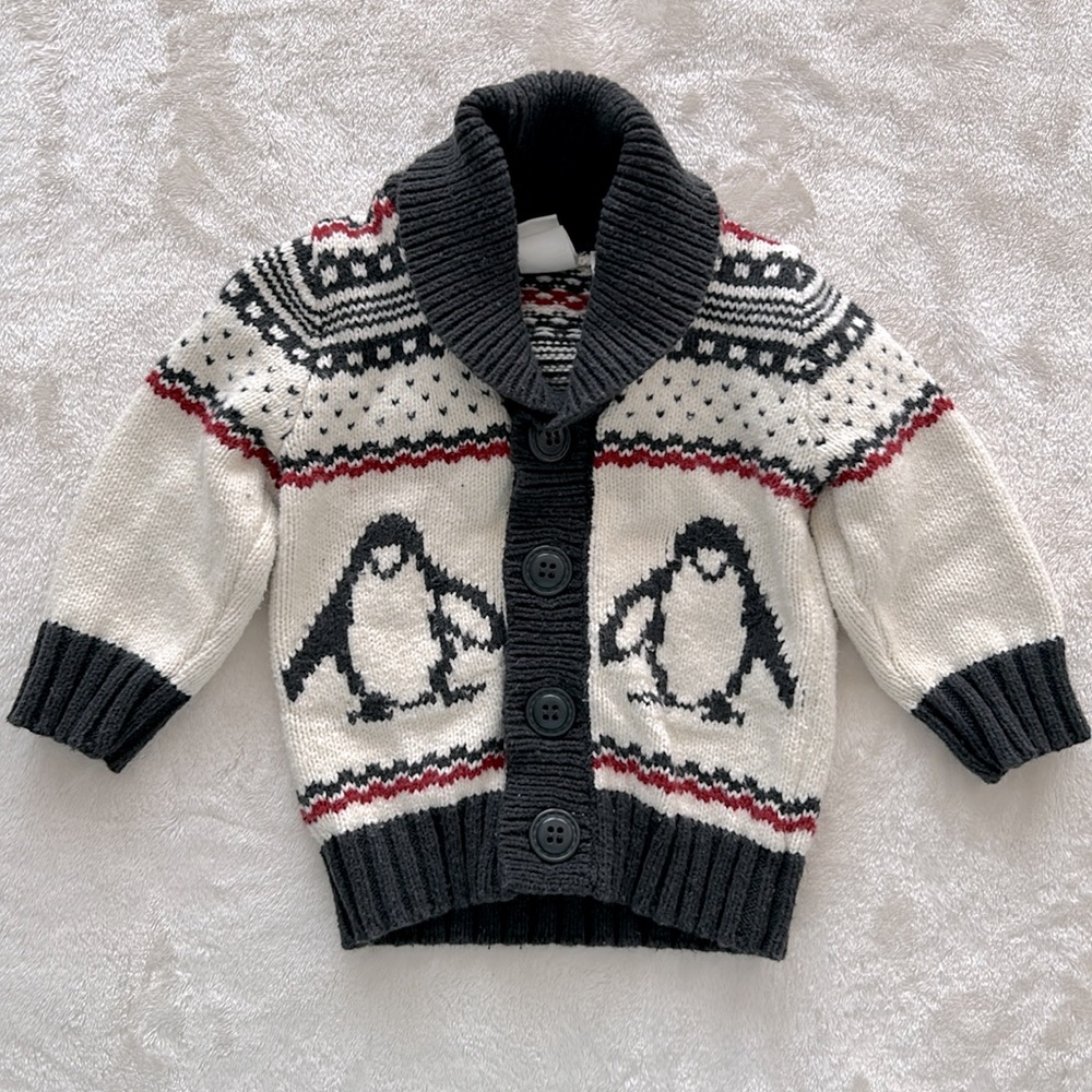 H&M Baby Boys Cotton Wool Penguin Cardigan Sweater Size 6-9 Months